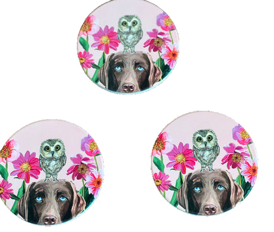 Chocolate Lab in Meadow Coasters Art by Cathy Walters NEW