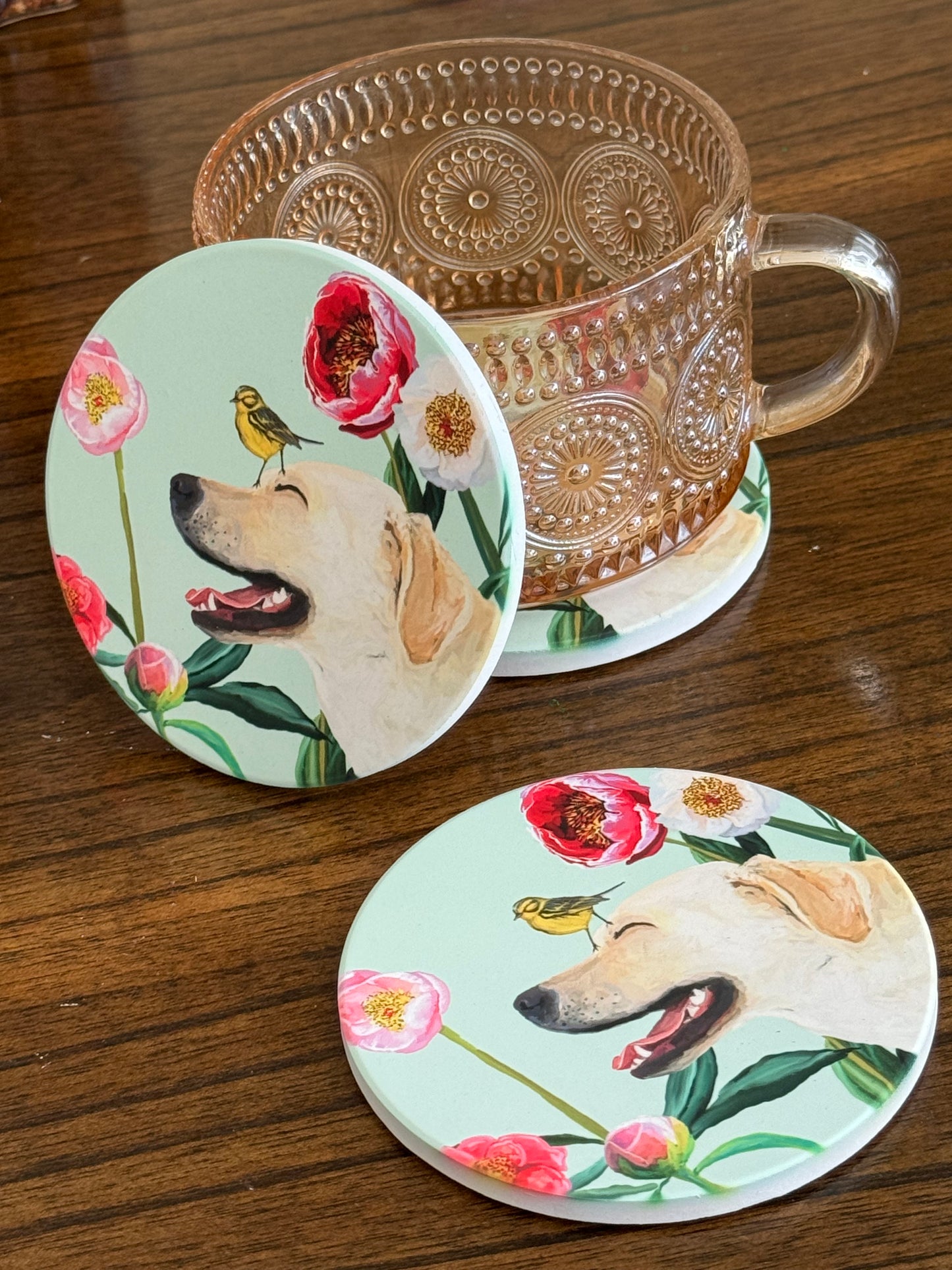 Yellow Lab Summer Coasters Art by Cathy Walters NEW