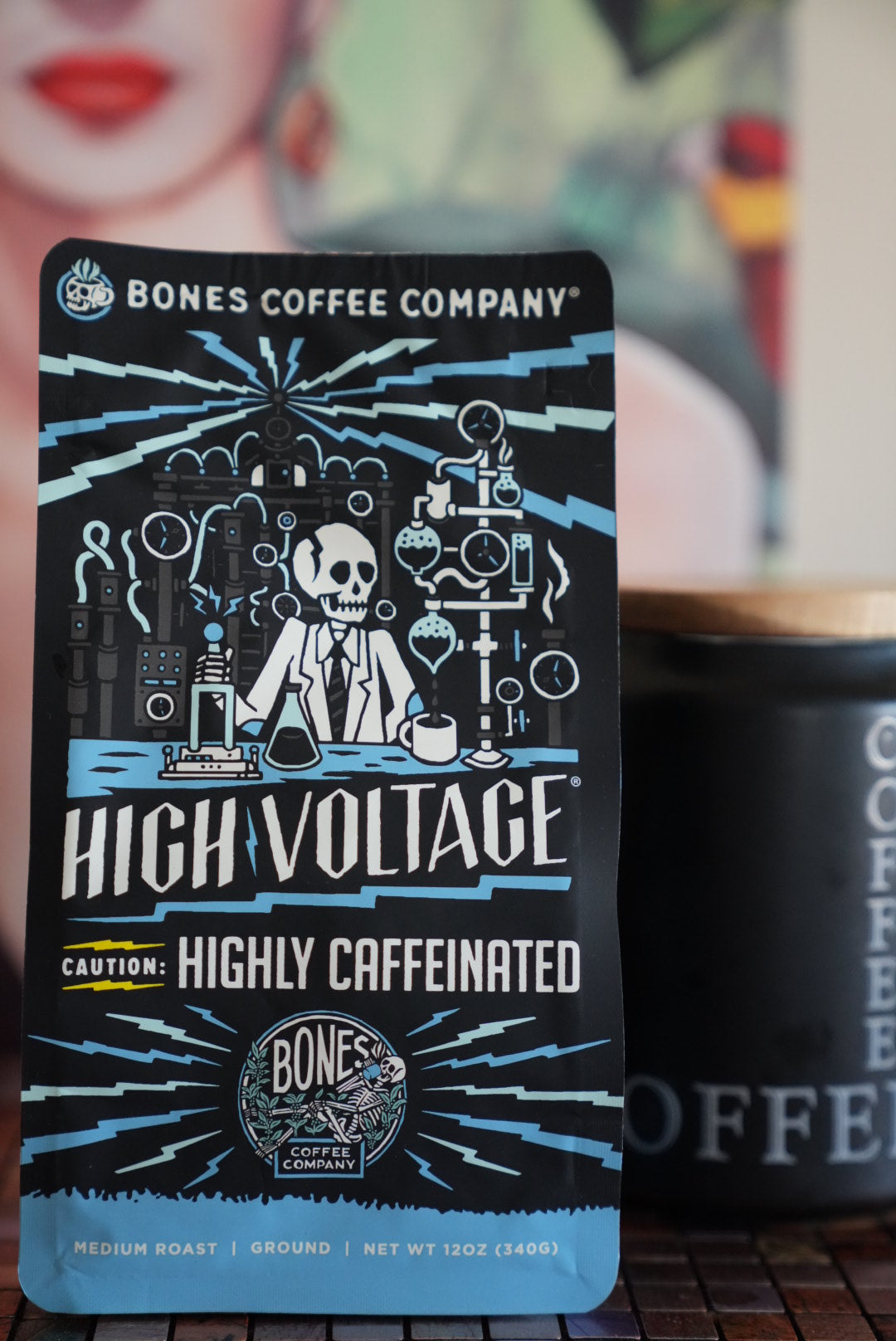 High Voltage Ultra Caffeinated Ground Coffee Blend by Bones Coffee